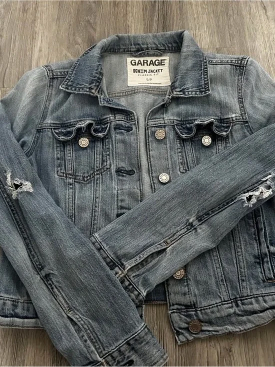 Garage Light Blue Distressed Denim Jacket - Women's - Picture 1 of 1